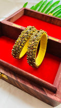 VIHANTH HANDMADE LITE YELLOW AND GOLD KUNDAN BANGLE VH007