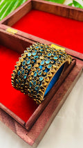 VIHANTH HANDMADE TEAL BLUE AND GOLD KUNDAN BANGLE VH008