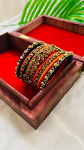 VIHANTH HANDMADE ORANGE AND GOLD KUNDAN BANGLE VH021