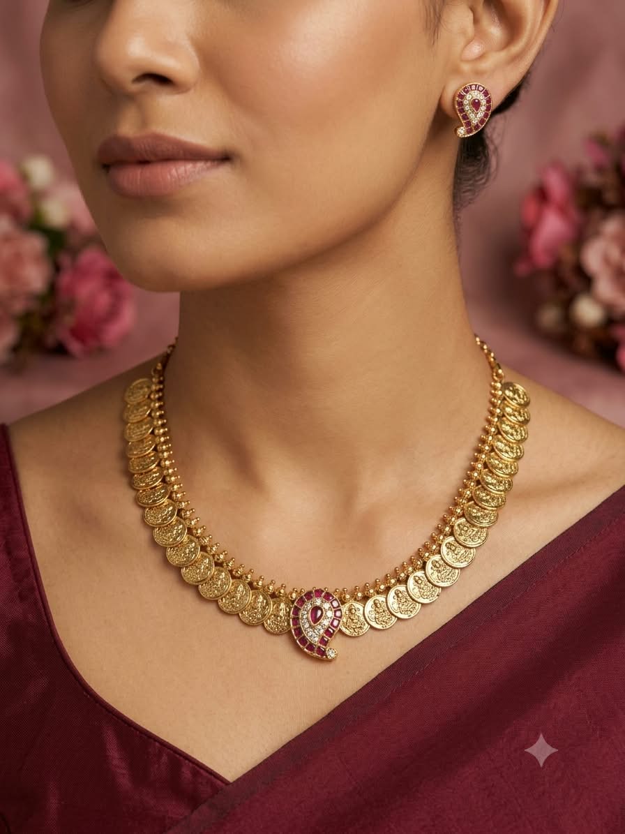 Antique Mango Studded Kasu Mala Set