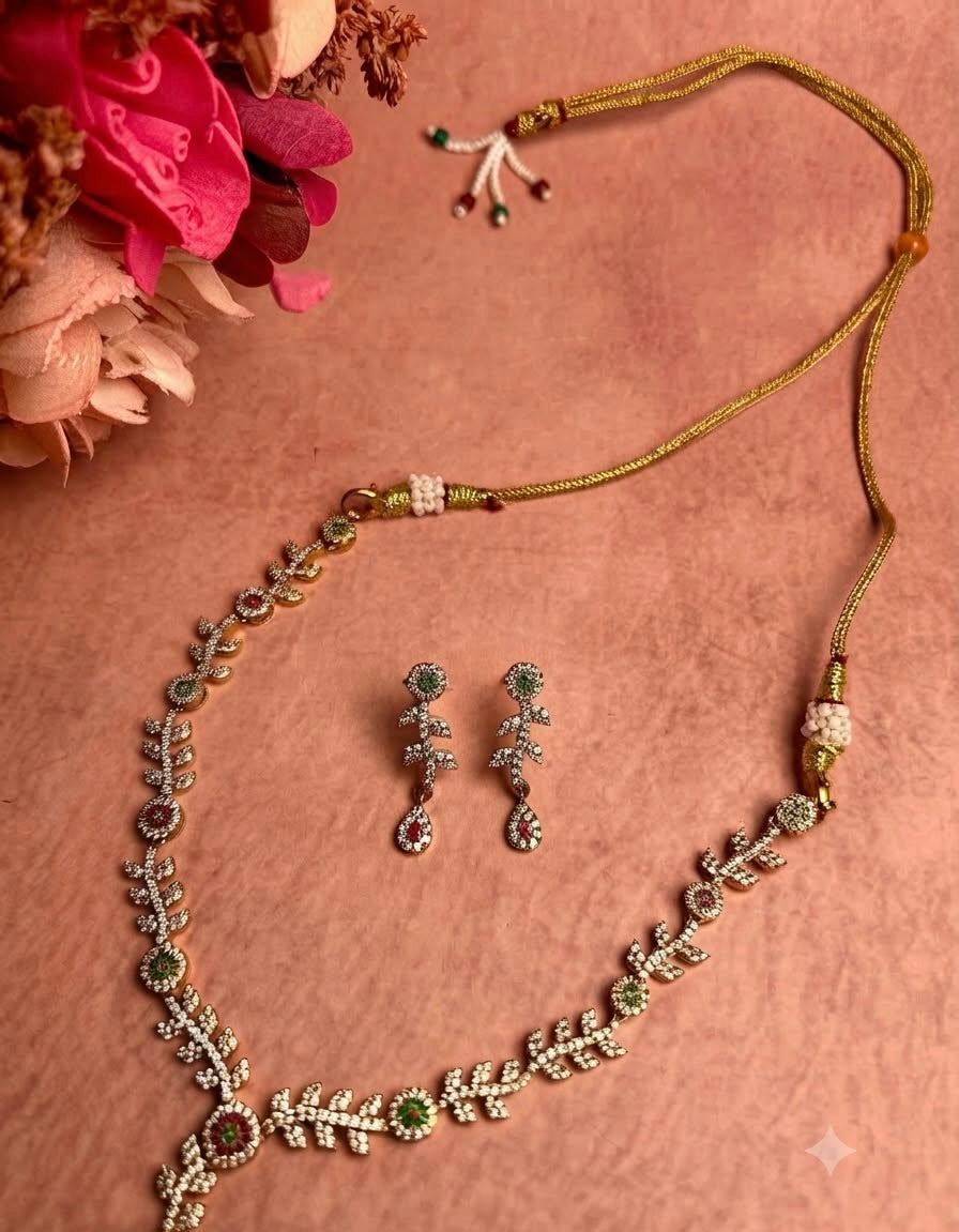 Intricate Zirconia Multi Leaf Necklace Set