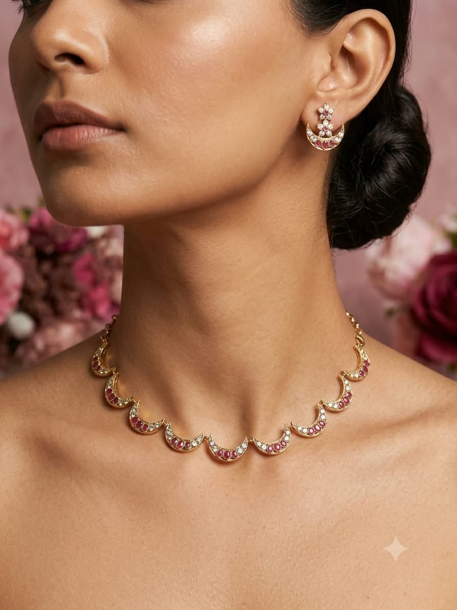 Crescent Ruby White Necklace Set