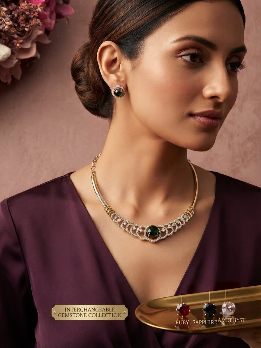 Interchangeable Stone Hasli Necklace Set