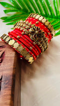 VIHANTH HANDMADE RED AND GOLD KUNDAN BANGLE VH028