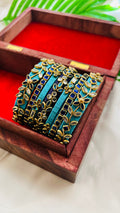VIHANTH HANDMADE CYAN AND BLUE KUNDAN BANGLE VH019