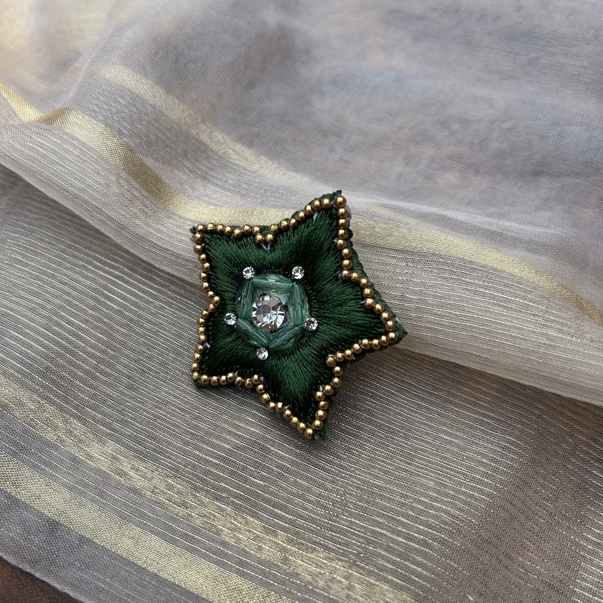 VH Dark Green silk thread Handmade Brooch