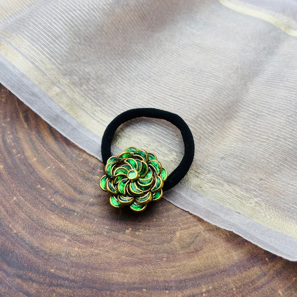 VH Handmade Forest green kundan Hair band
