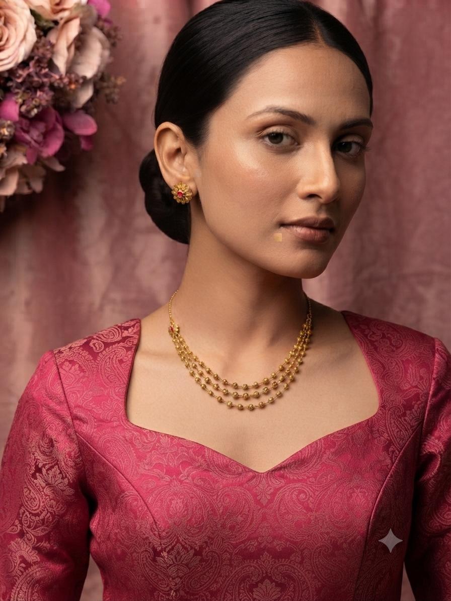 Gold Spherical Bead Necklace Set