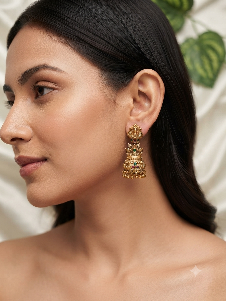 Premium Gold Toned Temple Jhumka Earrings