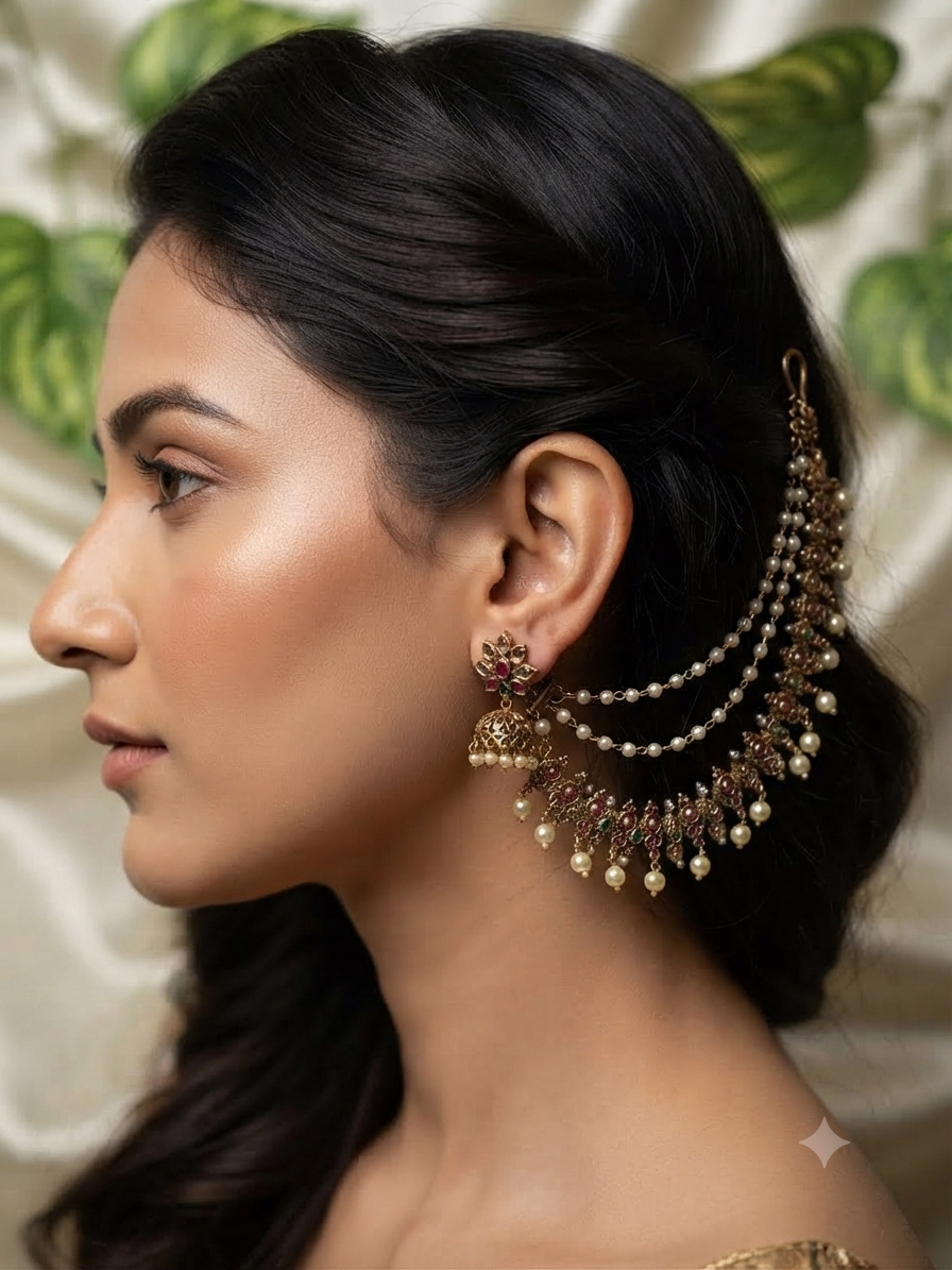 Gold Toned Cluster Motif Layered Pearl Maatal