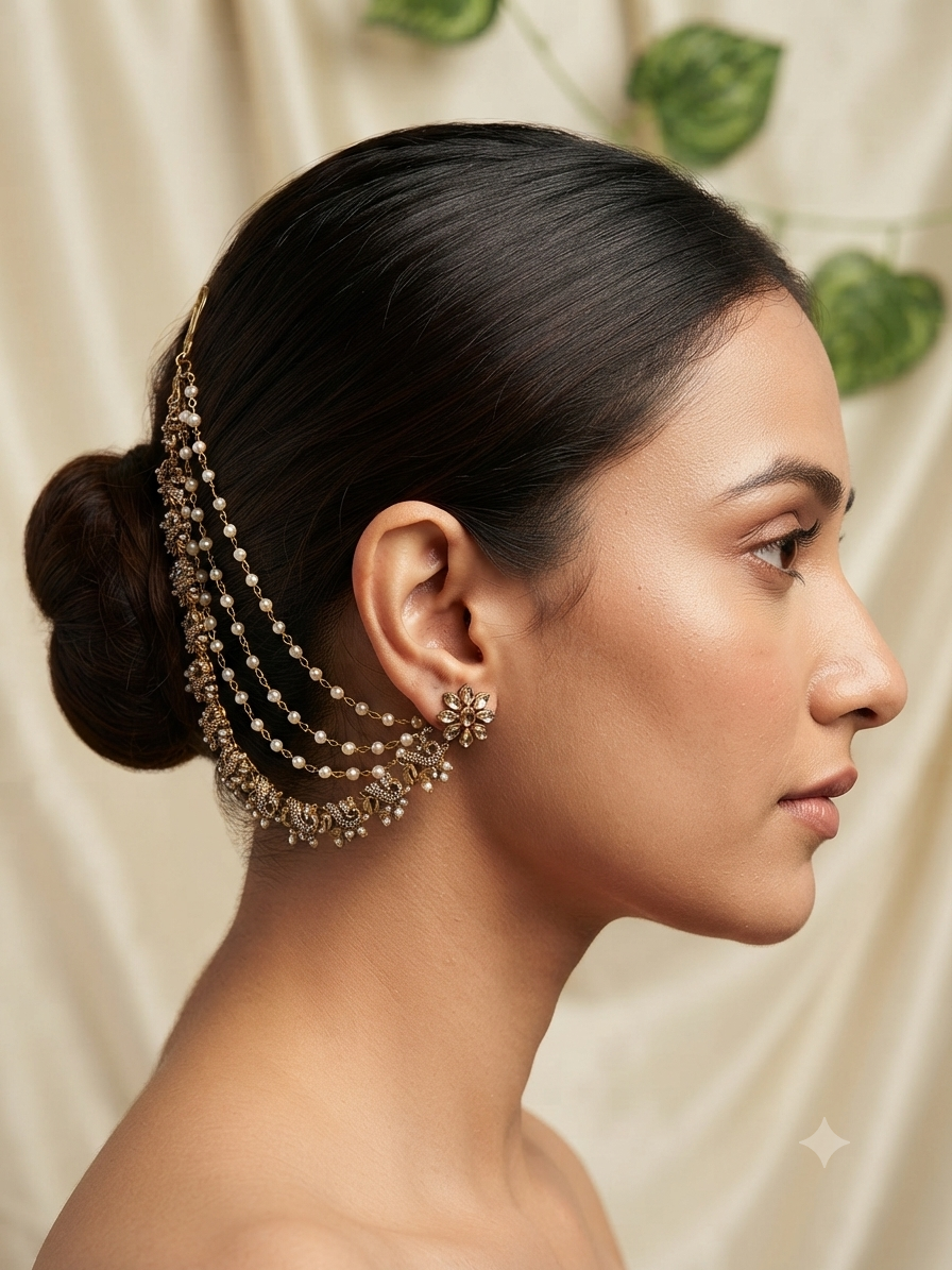 Peacock Pearl Layerd Ear chain