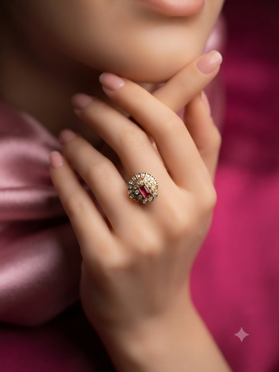 Gold toned Ruby and Zircon Studded Ring