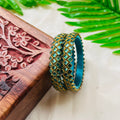 VIHANTH HANDMADE CYAN KUNDAN BANGLE VH030