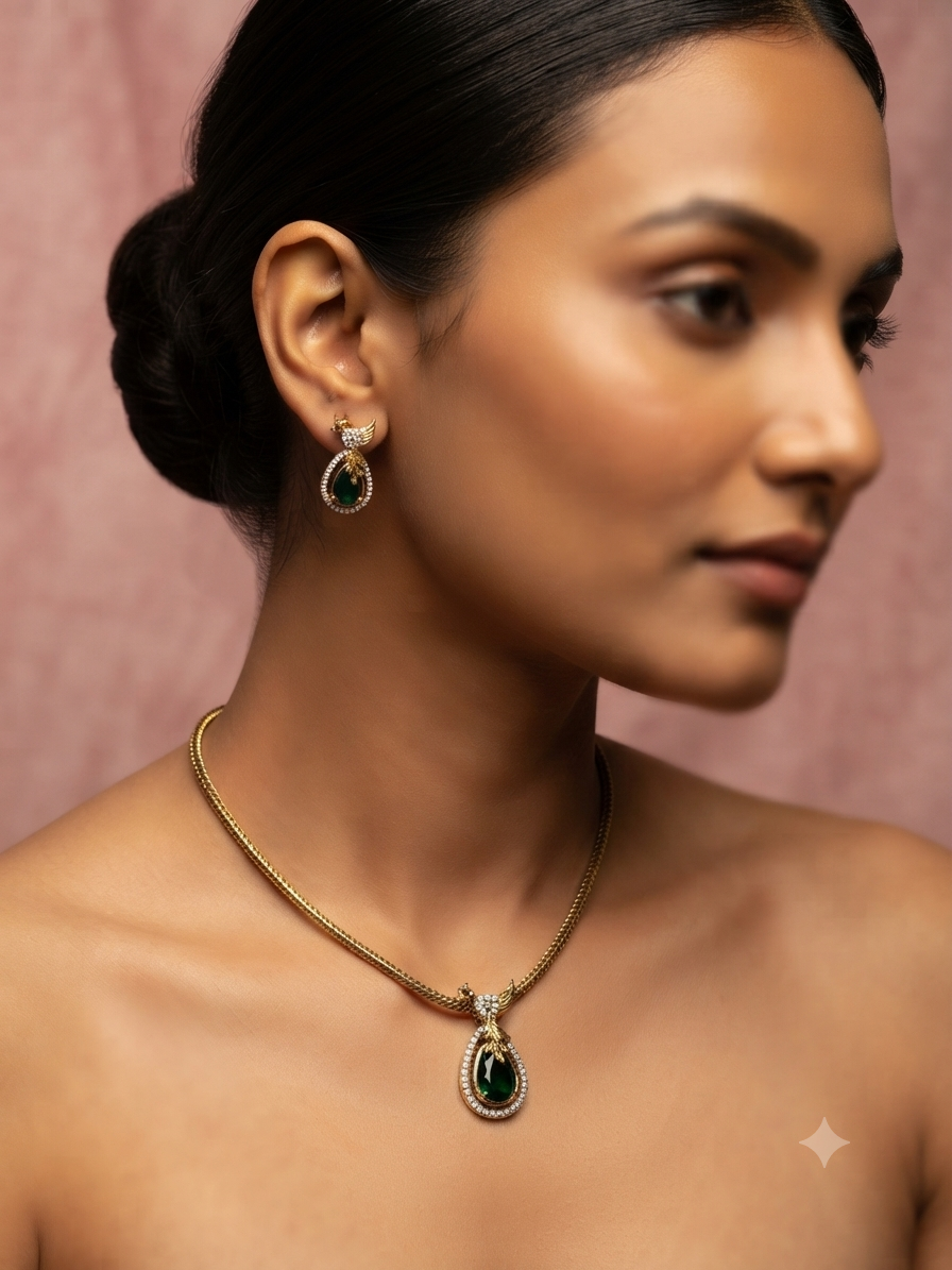 Emerald Pendant Necklace set