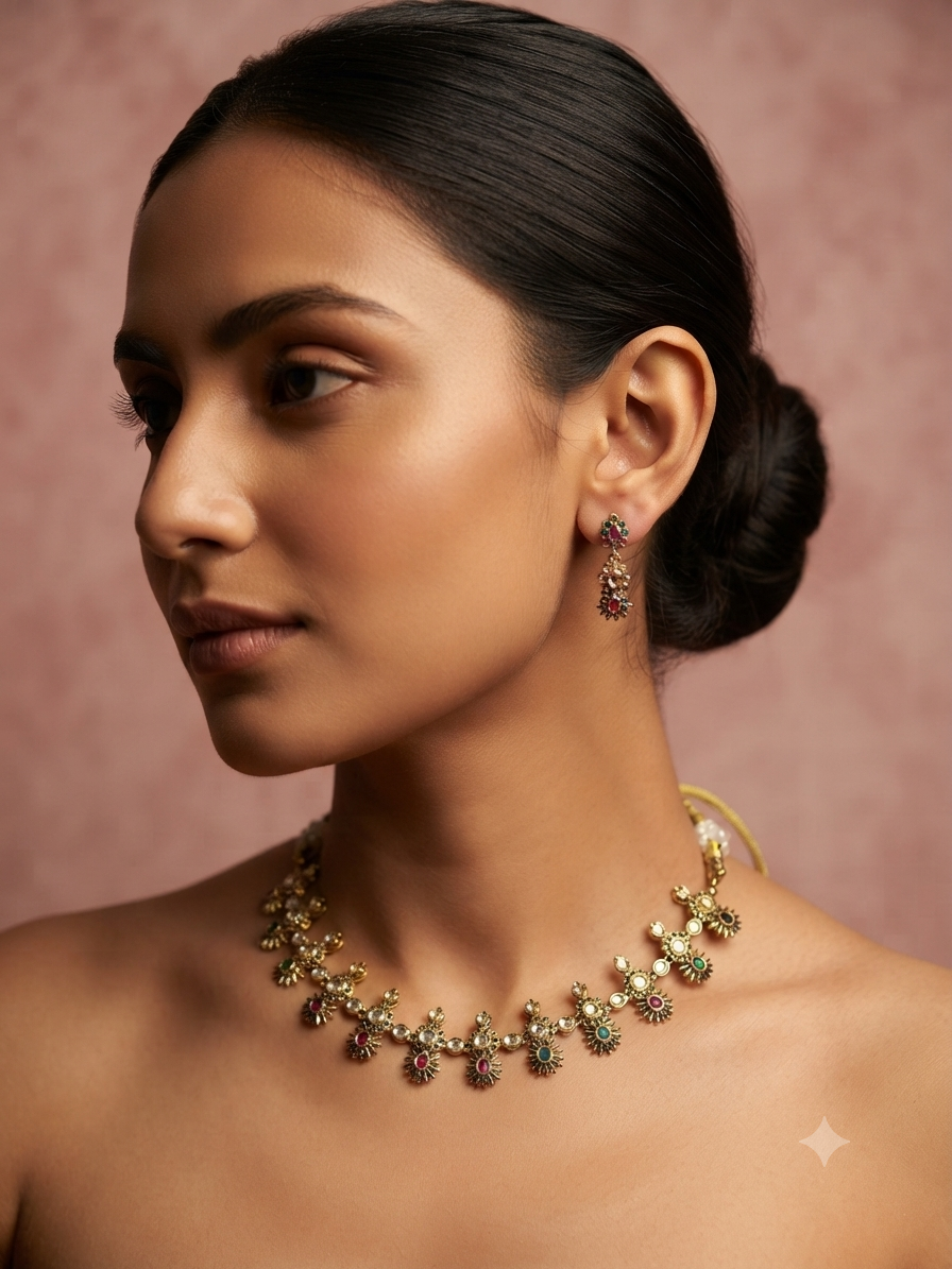 Antique Gold Toned Ethnic Necklace Set
