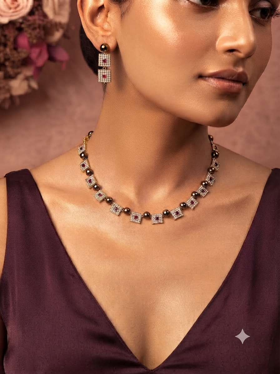 Geometric American Diamond Necklace Set