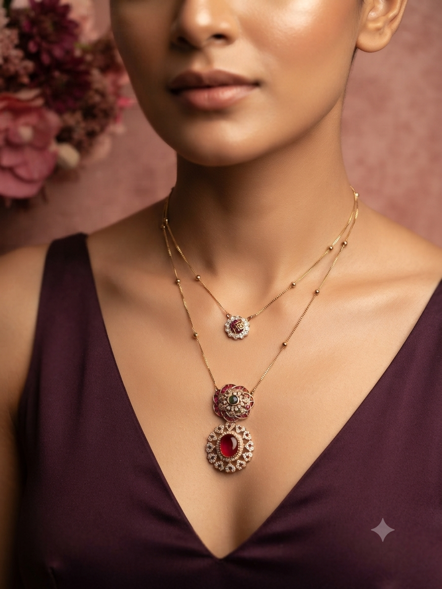 Dual Tier Ruby Pendant Chain