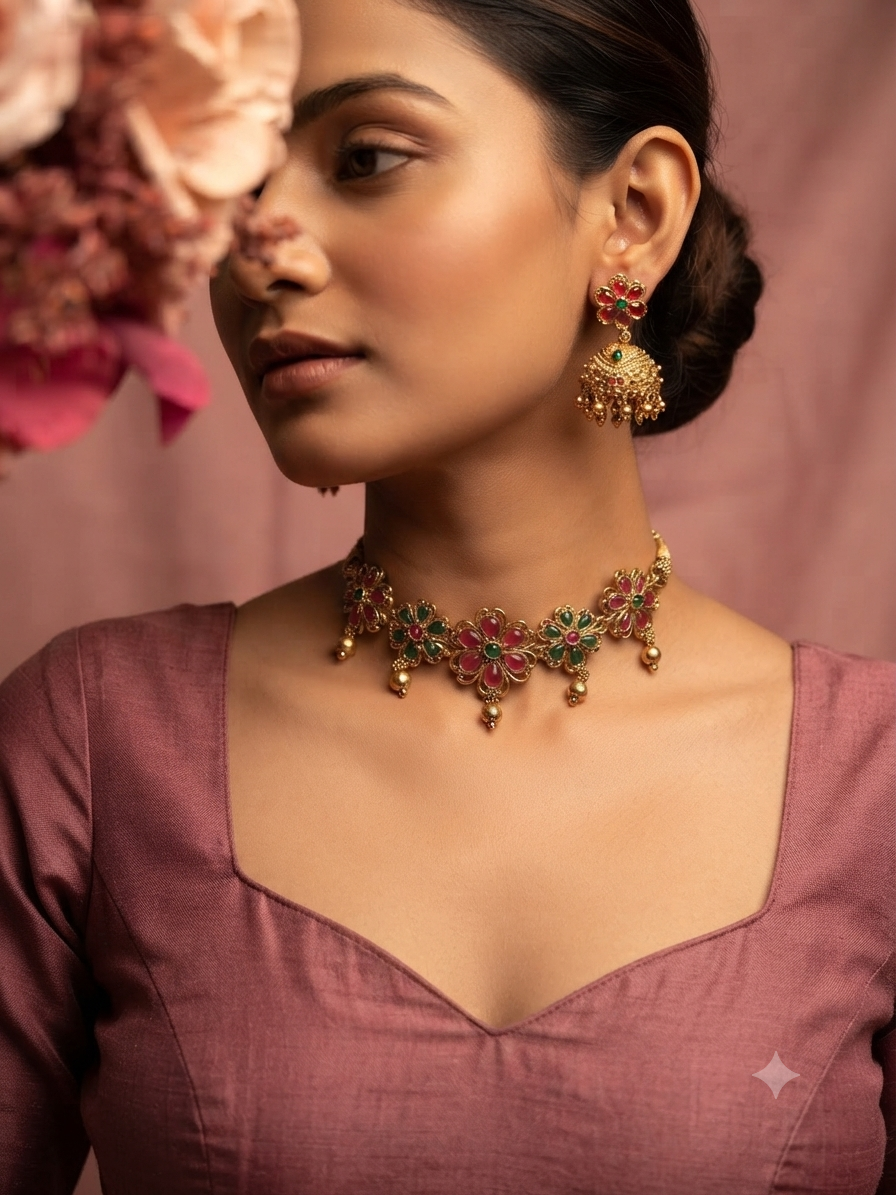 Antique Kemp Choker Jhumka Set