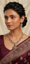 Ruby Pink Drop Stone AD Necklace Set