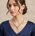 Flower Pendant Gold Toned Necklace Set