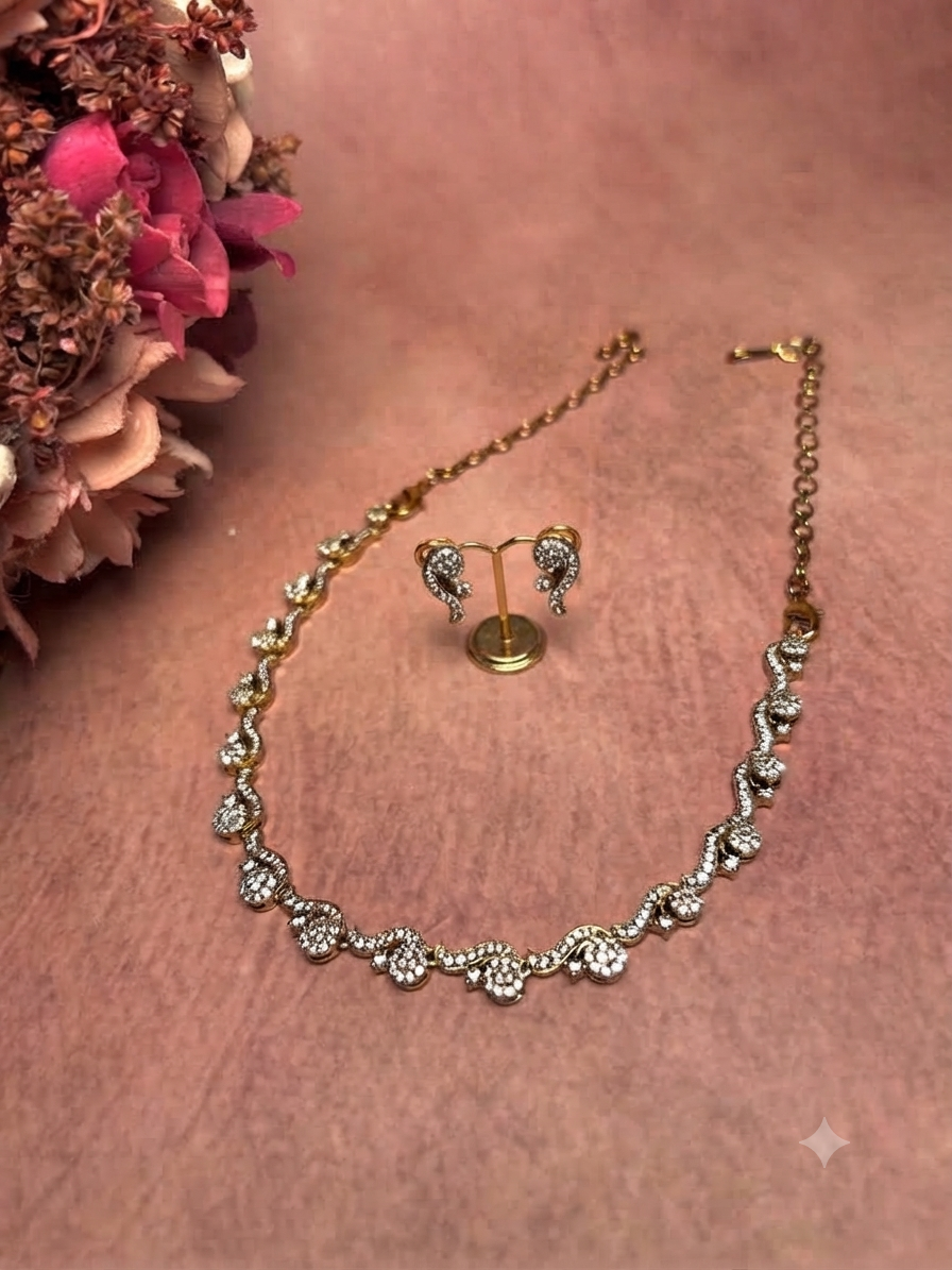 American Diamond Gold Toned Necklace Set