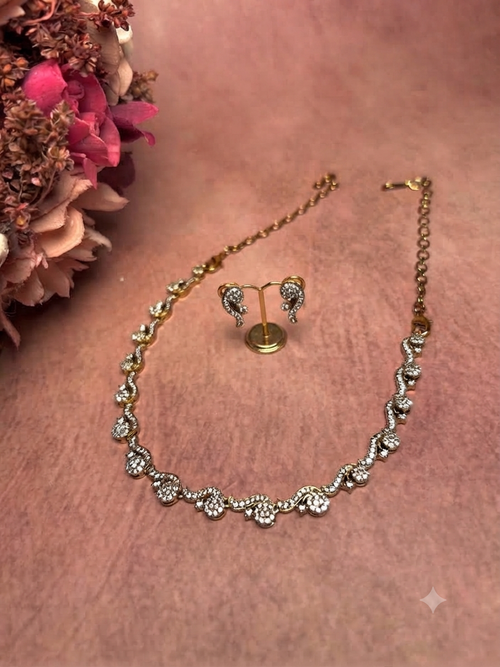 American Diamond Gold Toned Necklace Set