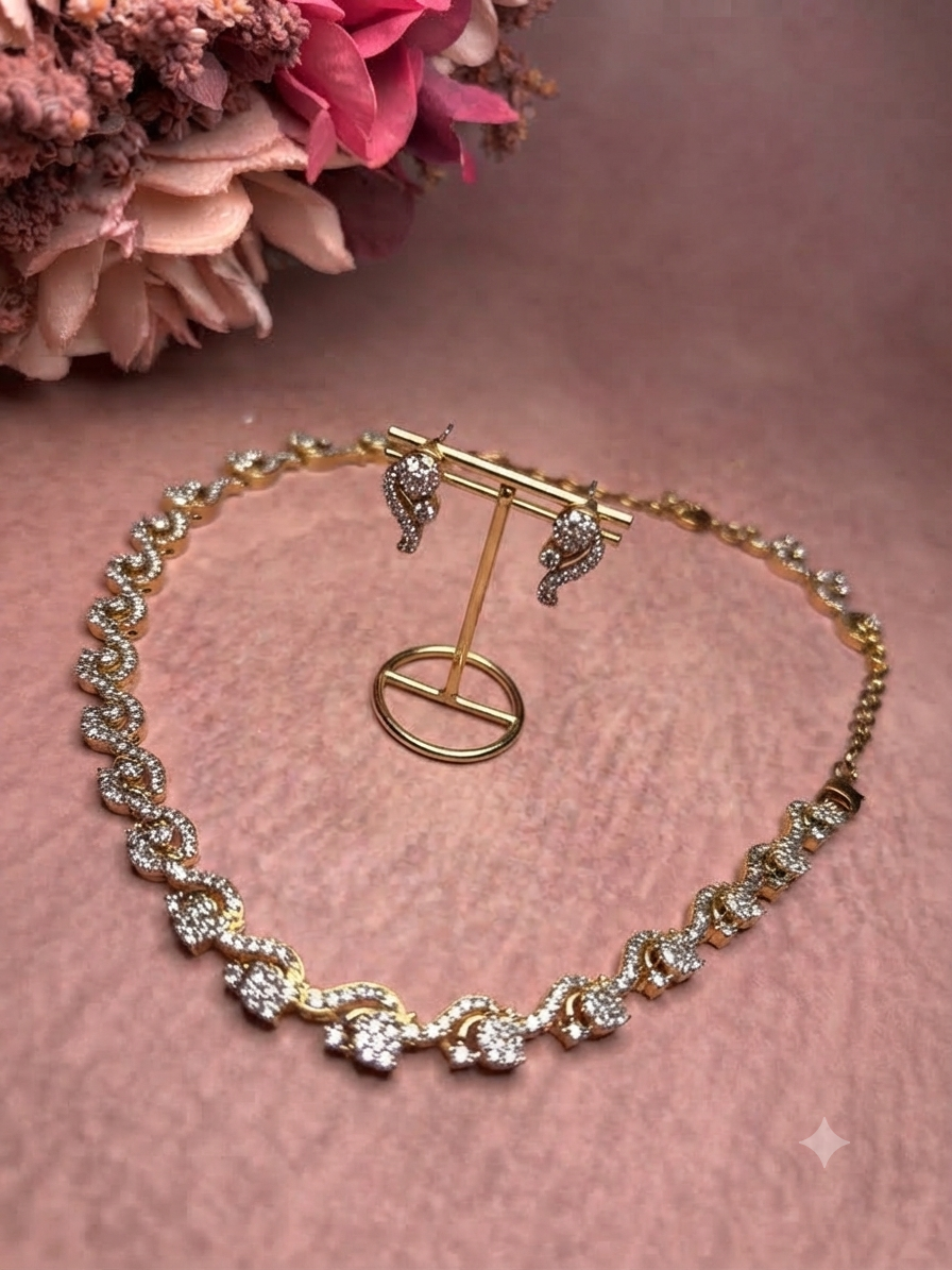 American Diamond Gold Toned Necklace Set
