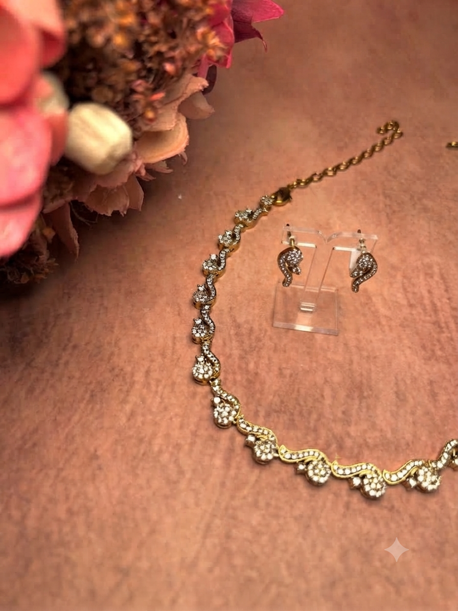 American Diamond Gold Toned Necklace Set
