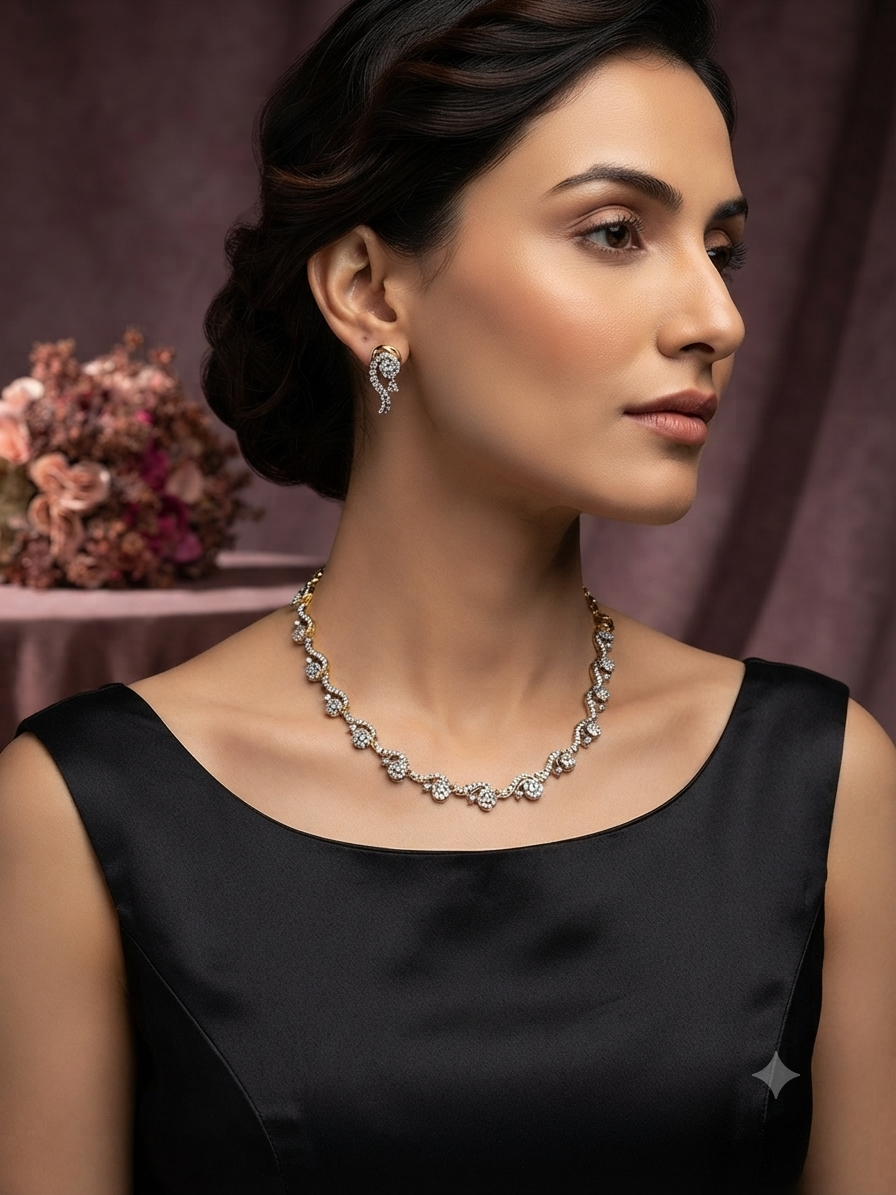 American Diamond Gold Toned Necklace Set