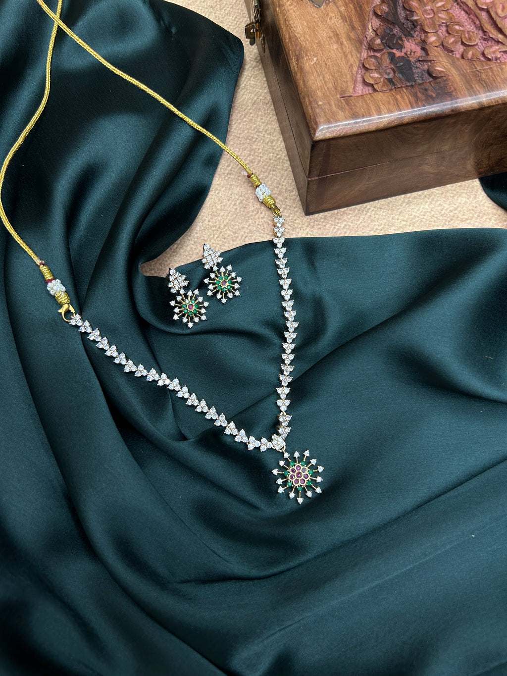 Multi Colour Floral AD Necklace Set