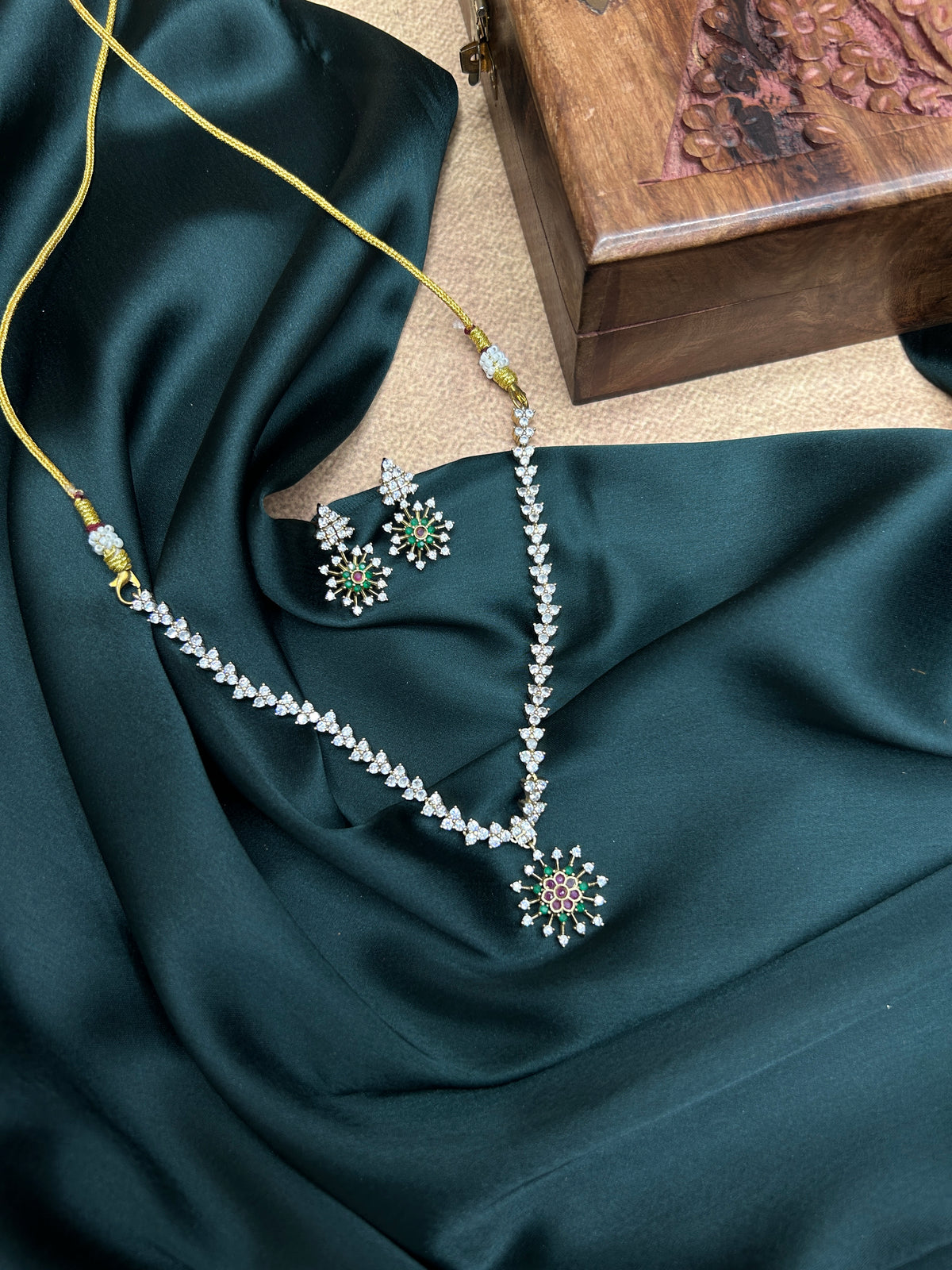 Multi Colour Floral AD Necklace Set