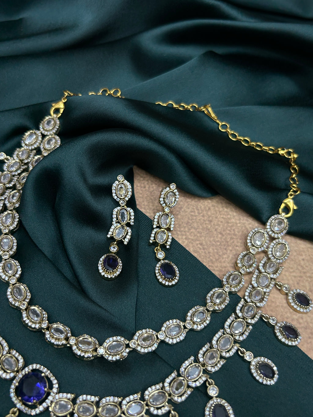 Blue Sapphire Teardrop Double Layer Necklace Set