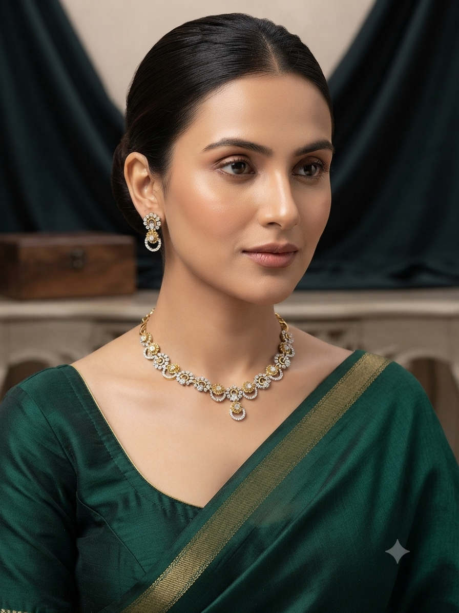 Dual Tone Floral Necklace Set