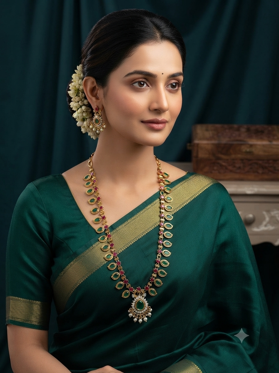 Classic Green Leaf Long Palakka Mala Set