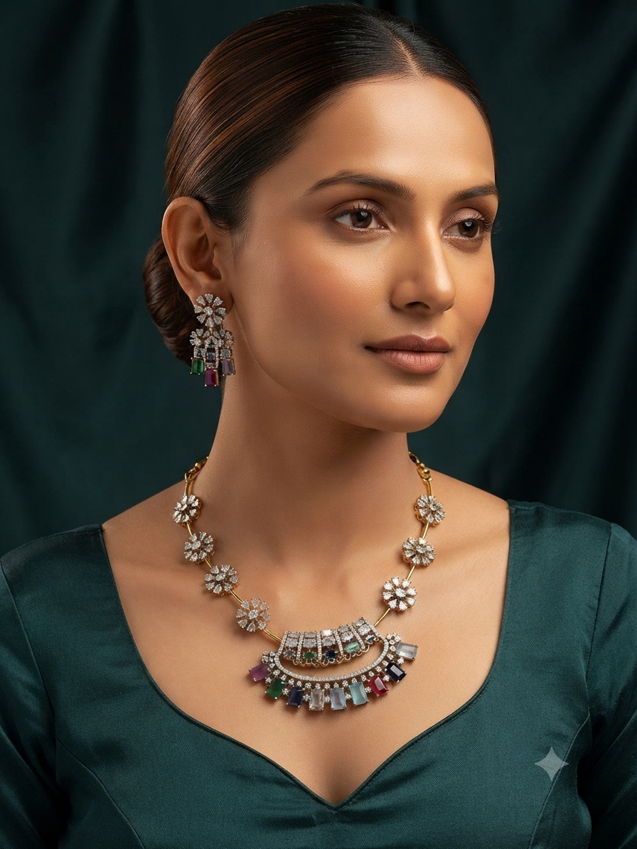 Navarathna Pendant Necklace Set