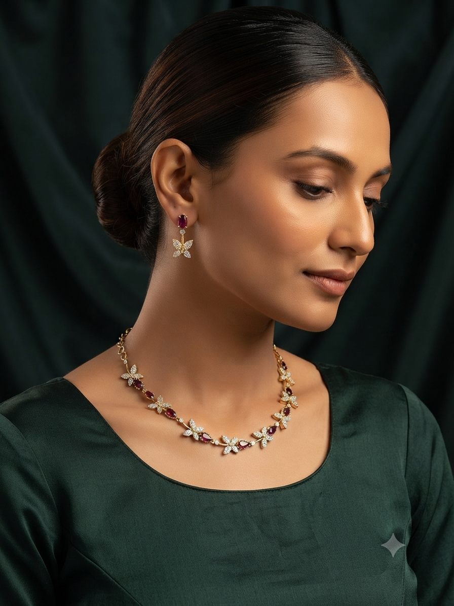 Butterfly Motif AD Necklace Set