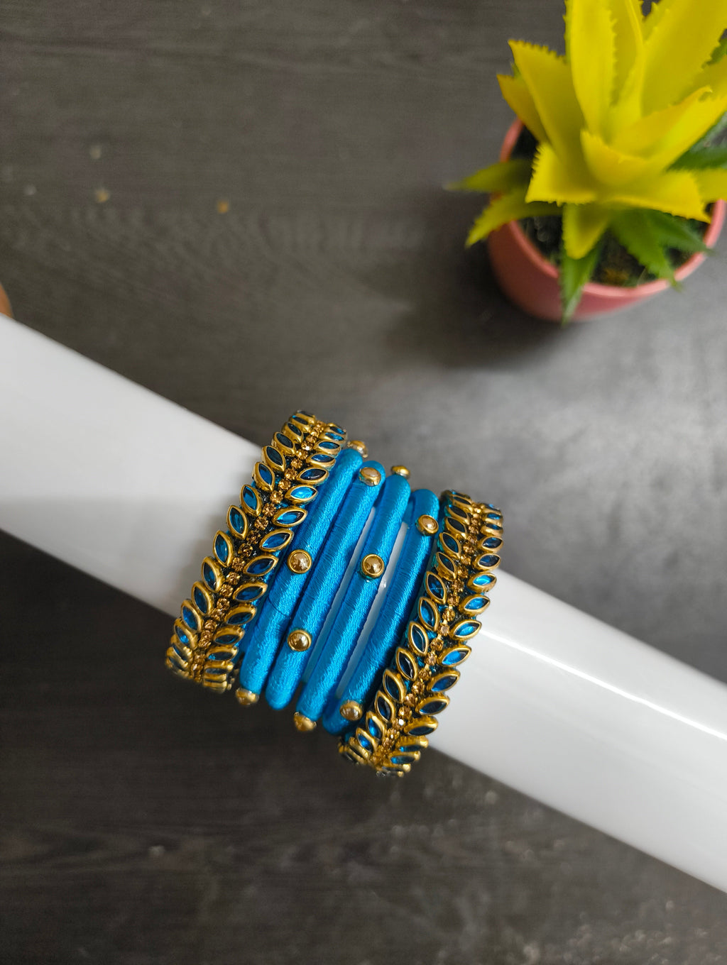 VIHANTH KIDS HANDMADE COPPER SULPHATE BLUE KUNDAN BANGLE VH074