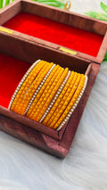 VIHANTH YELLOW GLASS BANGLE AND WHITE PEARL BORDER BANGLE VH034