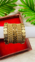 VIHANTH HANDMADE GOLD KUNDAN BANGLE AND GOLD WHITE PEARL METAL BANGLE VH041