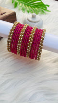 VIHANTH PINK GLASS BANGLE AND GOLD PEARL METAL BANGLE VH044