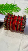 VIHANTH RED KUNDAN BANGLE AND RED GLASS BANGLE VH046