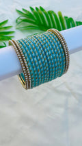 VIHANTH CYAN GLASS BANGLE AND WHITE PEARL METAL BANGLE VH049