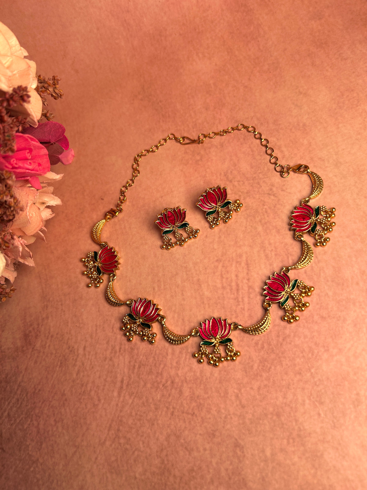 Lotus Gold Toned Necklace Set