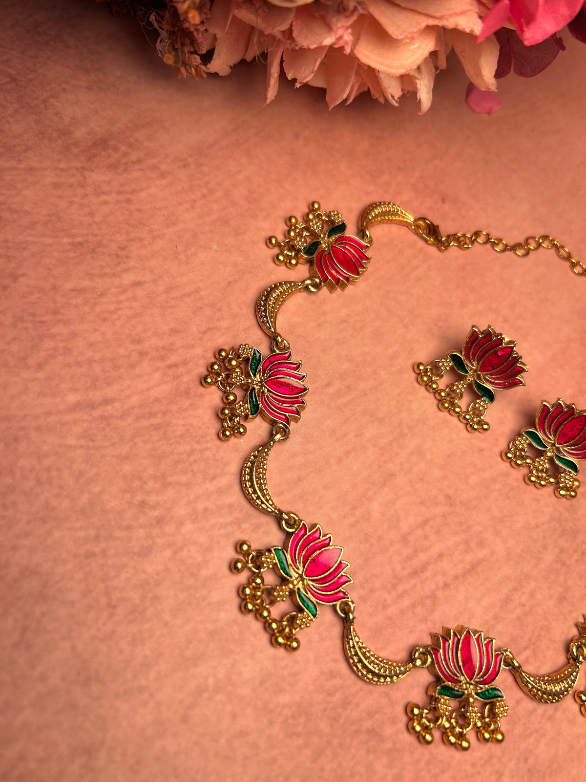 Lotus Gold Toned Necklace Set