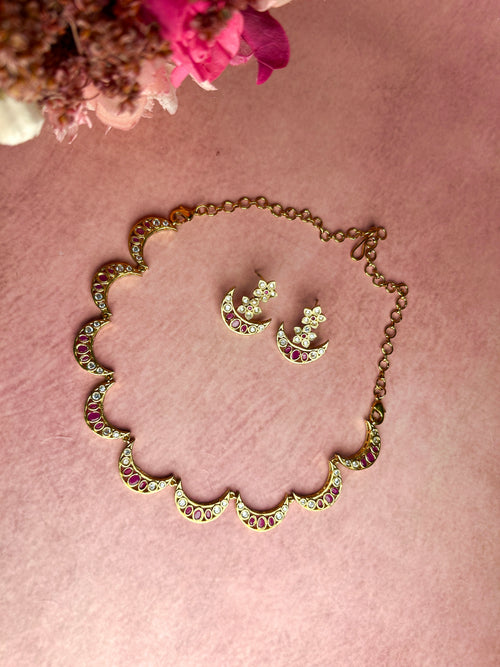 Crescent Ruby White Necklace Set