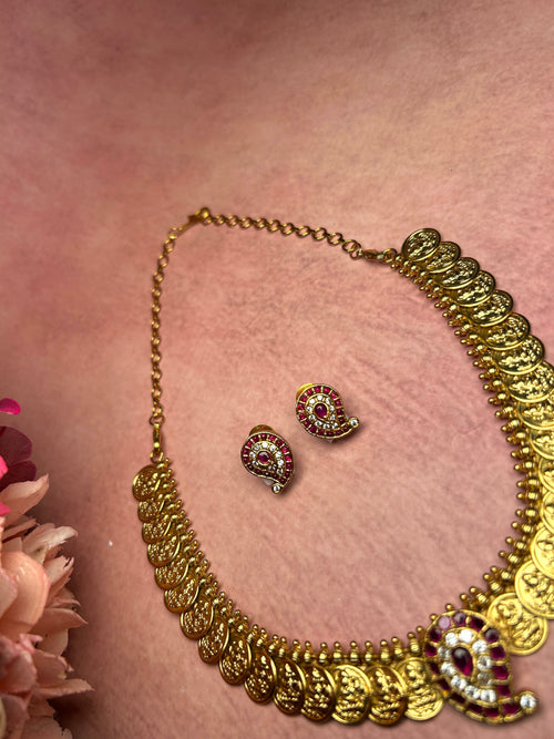 Antique Mango Studded Kasu Mala Set