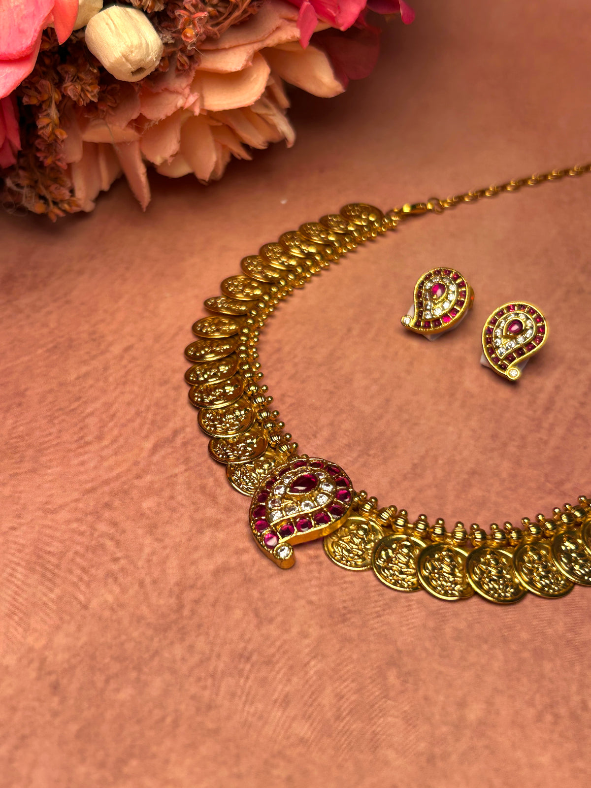 Antique Mango Studded Kasu Mala Set