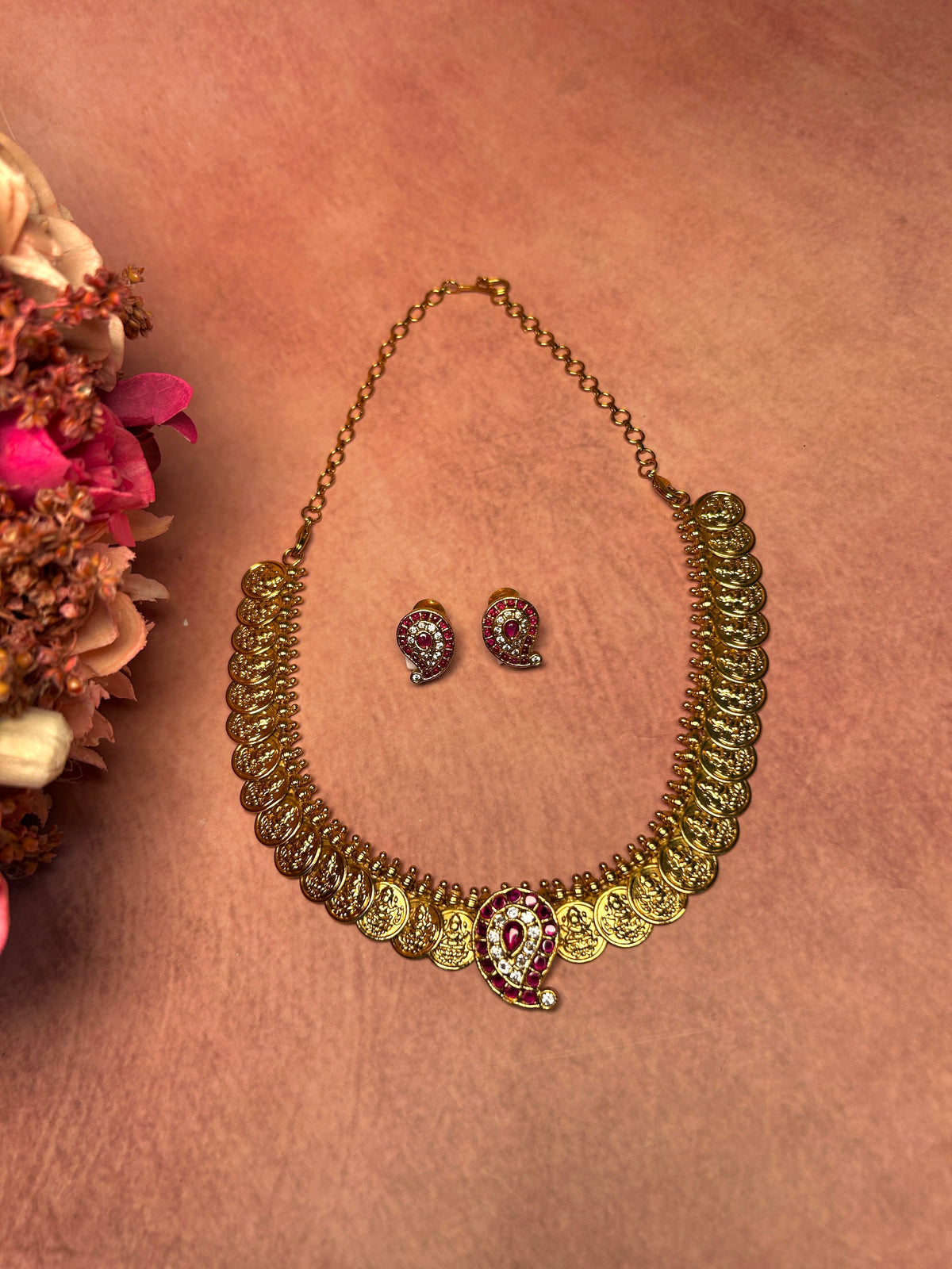 Antique Mango Studded Kasu Mala Set