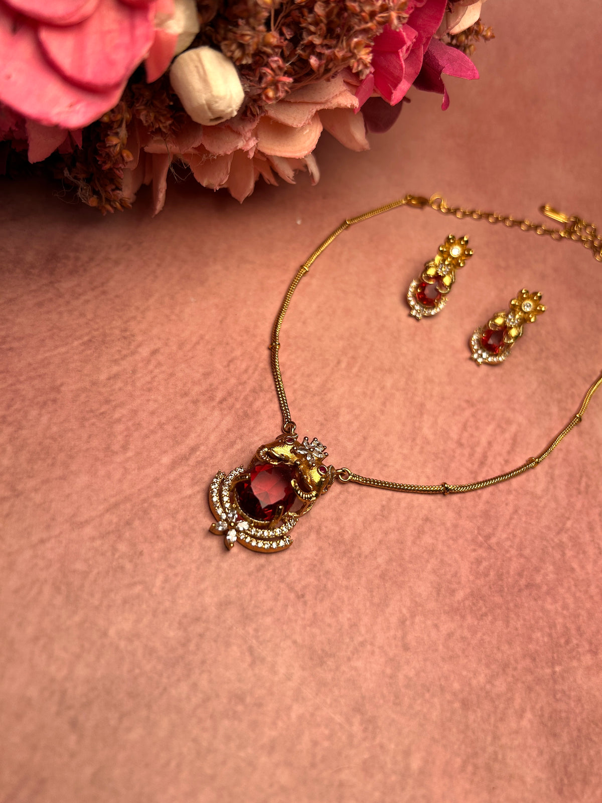 Floral Cluster Pendant White AD Necklace Set