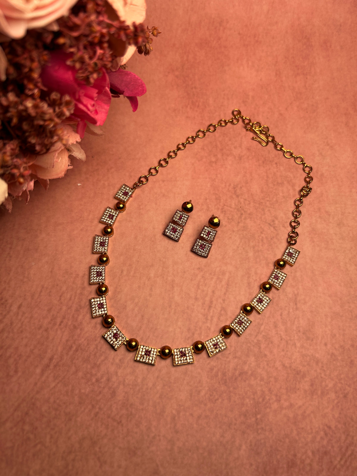 Geometric American Diamond Necklace Set